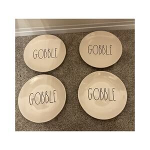 NWOT Rae Dunn Magenta GOBBLE 8” Thanksgiving Ceramic Plates-Set of 4